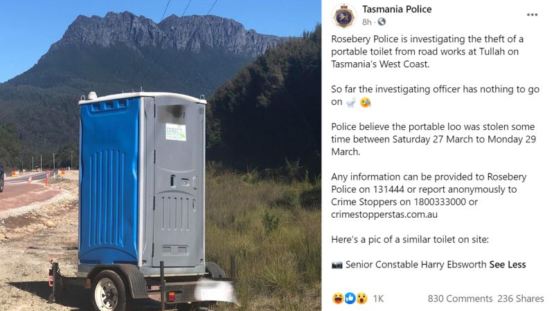 Tasmanian Police Are Looking For This Specific Portaloo, In Case Any Of You Have Seen It