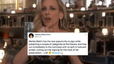 Folks Are Calling Out The Oscars For Cutting Off Deaf Actress Marlee Matlin As She Was Signing