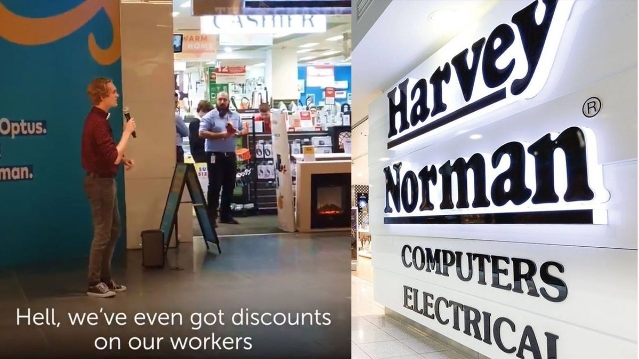 The Chaser Stationed A Spruiker Outside A Harvey Norman Store To Help ‘Fix’ Its Image Problem