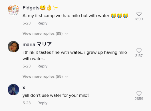 Milo TikTok comments
