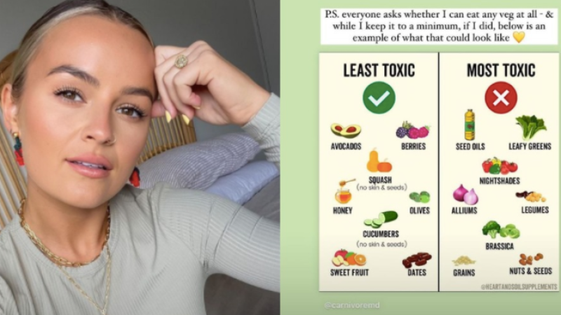 Elly Miles Called Fruit & Veg ‘Toxic’ While Promoting A Meat-Only Diet In Now-Deleted IG Story