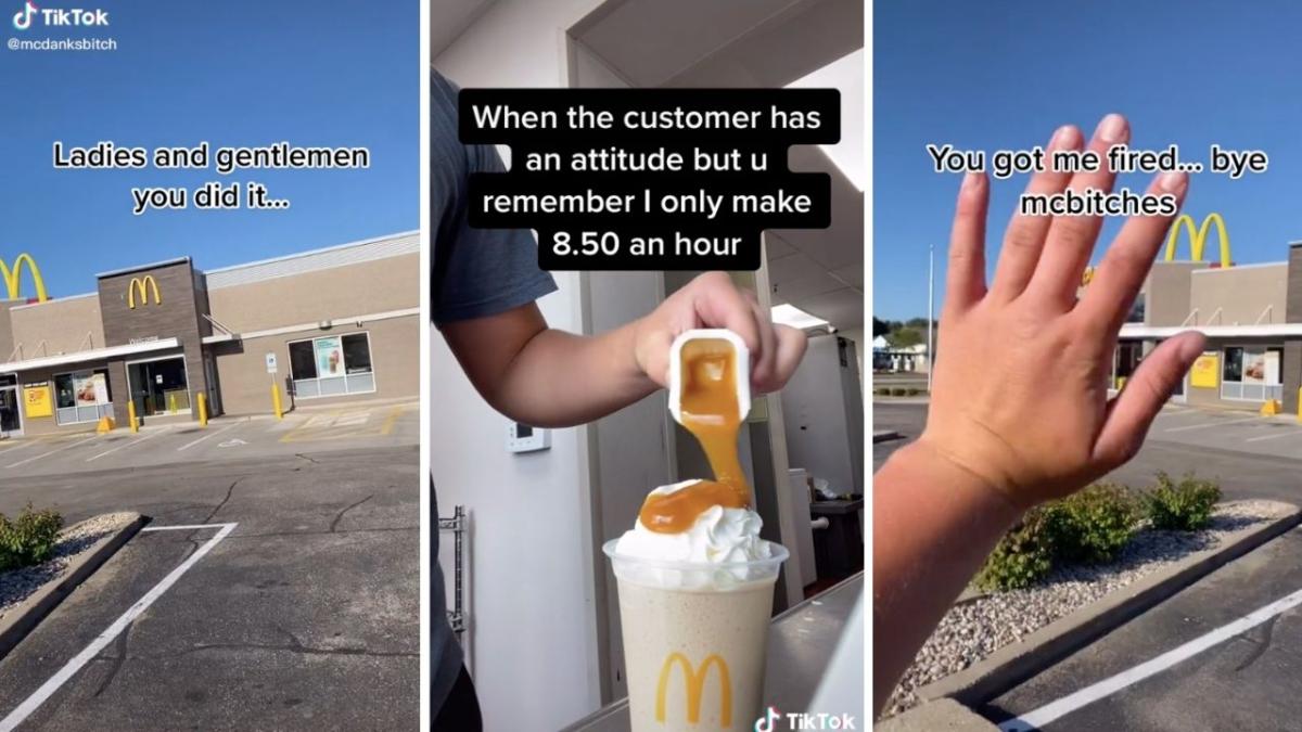 A Macca's worker says he was fired after uploading videos of his petty revenge acts on customers to TikTok.