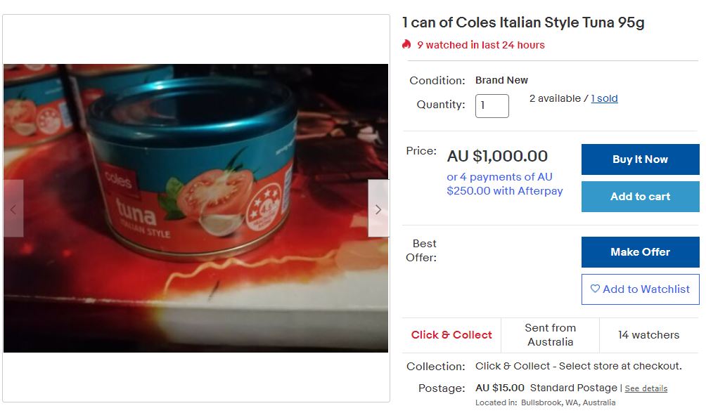 coles italian style tuna $1000