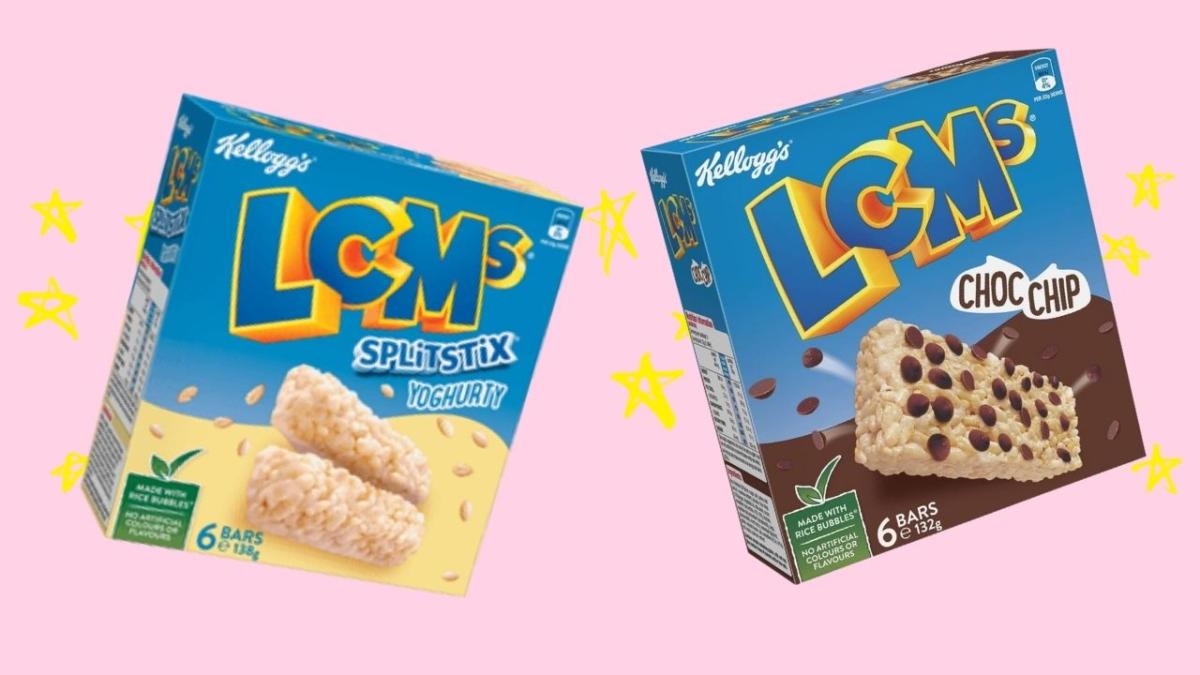 Kellogg's LCMs on a pink background with yellow stars.
