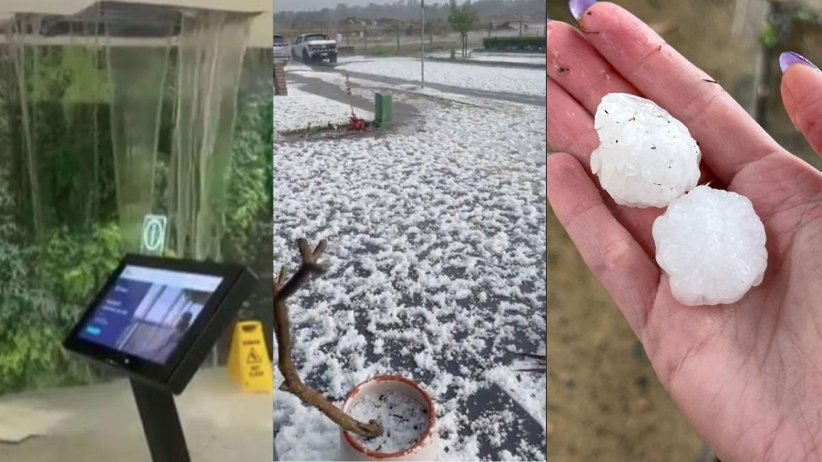 Western Sydney Thunderstorm collapses ceiling of Mt Druitt Westfield and pelts streets with giant hailstones.