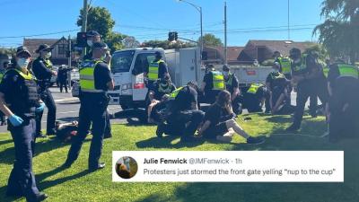 Nine Protestors Tied To A ‘Manure Loaded Truck’ Were Arrested For Storming The Melbourne Cup