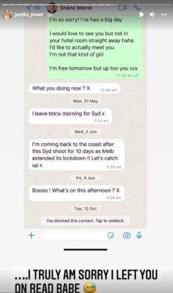 Jessika Power claimed Shane Warne has been texting her