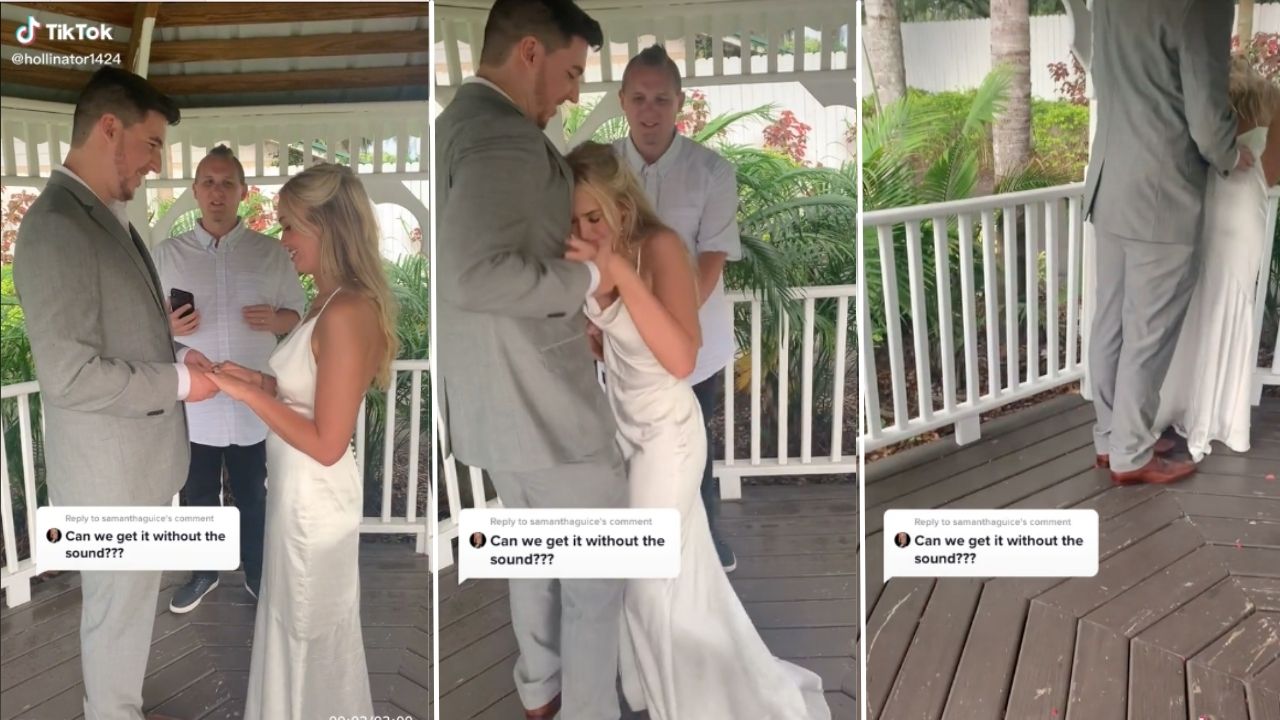 TikTok screenshots of a bride passing out and then vomiting at the altar.