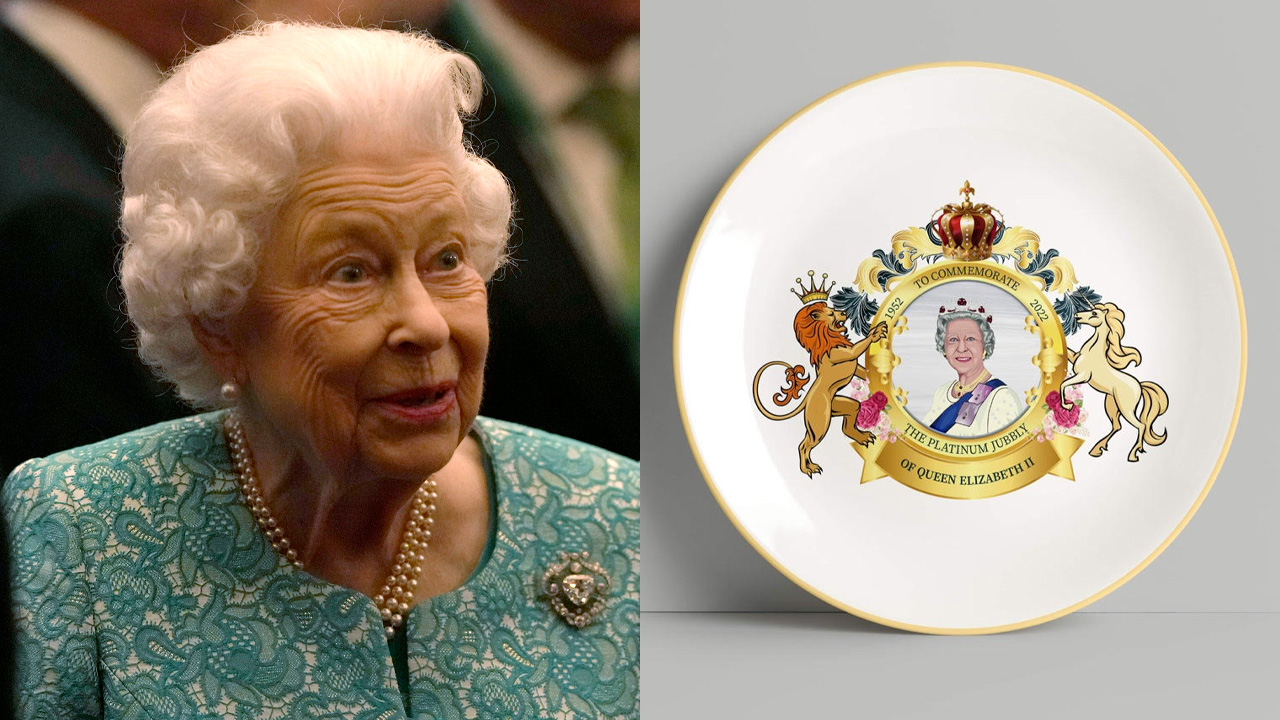 Someone Did Queen Liz Dirty With These Misspelt Commemorative Plates For Her Platinum Jubilee