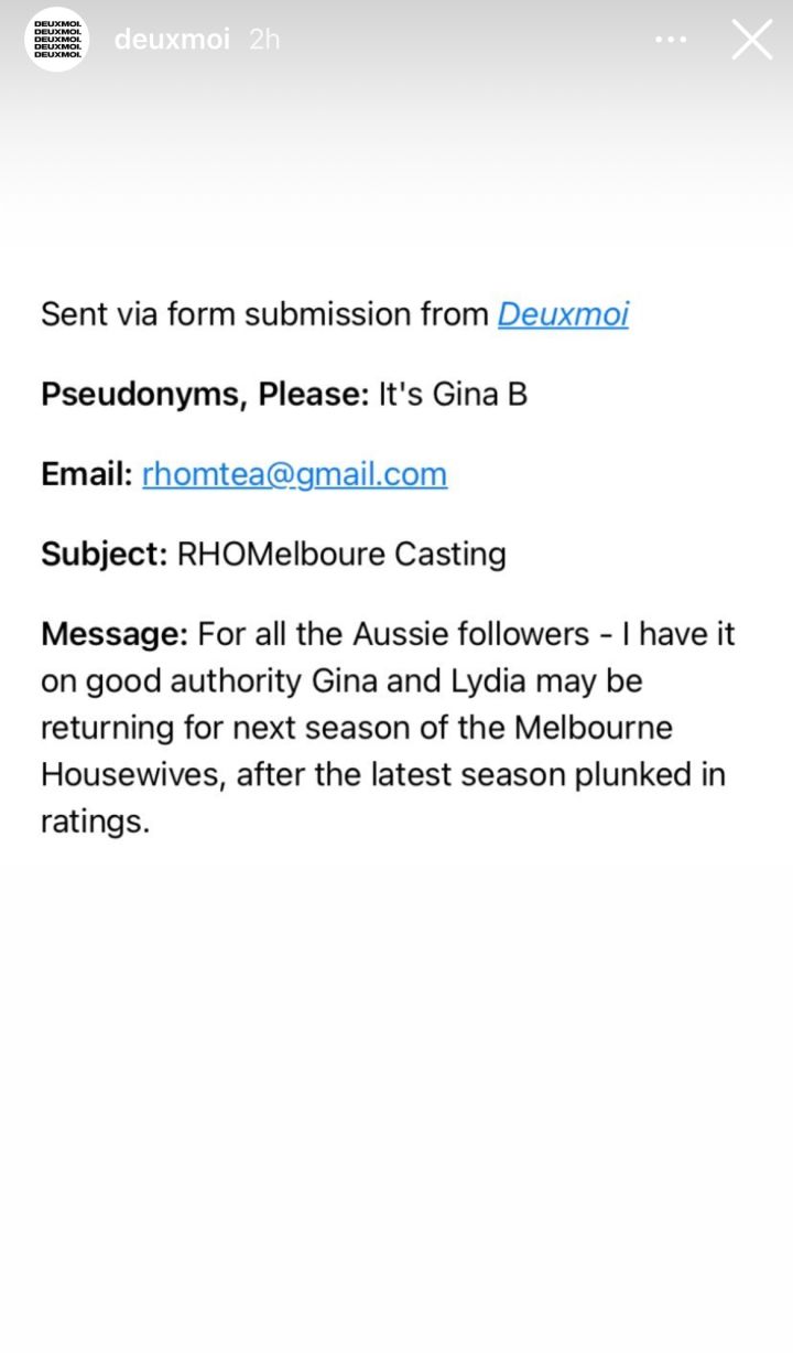 Some Real Housewives Of Melbourne Goss Made It Into Deuxmoi & Apparently Yr Girls Are Returning