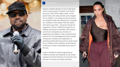 Kim Has Responded To Kanye Alleging North Is On TikTok Against His Will In A Wild Insta Saga