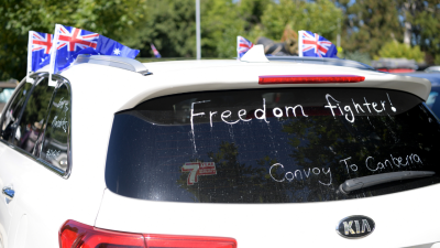 Watch The Moment A Canberra Local Nearly Flips Her Own Car During A Tiff W/ ‘Freedom’ Protestors