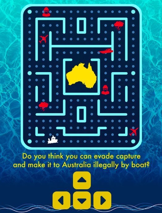 A Pac-man style game where players try to dodge border patrol and get into australia.