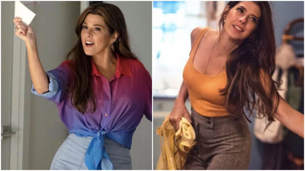 Aunt May wears an ombre shirt and yellow singlet