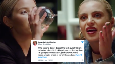 MAFS Fans Are Smashing Their Spiritual Wine Glasses After Olivia And Dom’s Massive Dinner Party Blowup