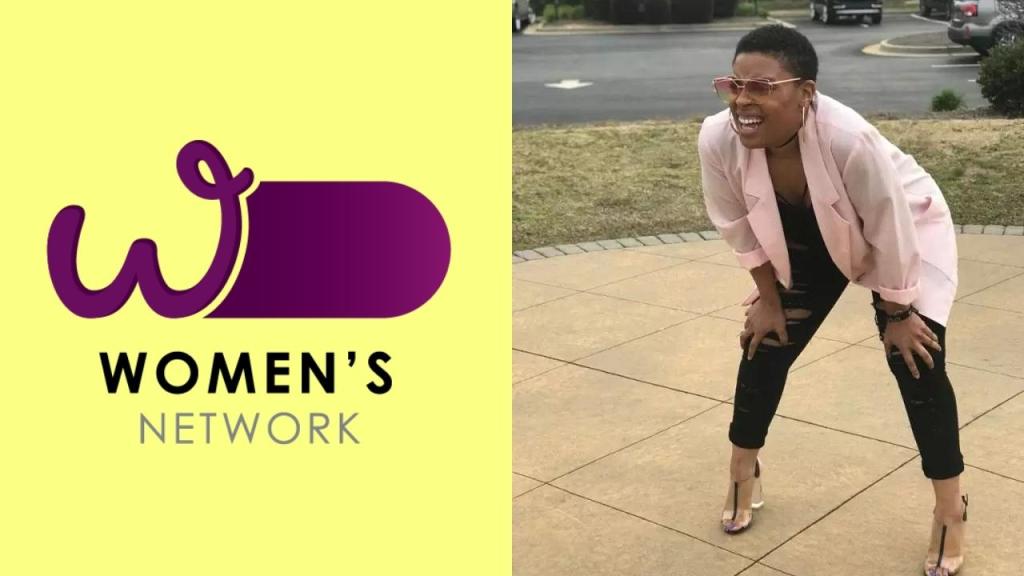 Women's network logo, which is purple and has a 'w' and a phallic shape which makes it look like a penis and balls.
