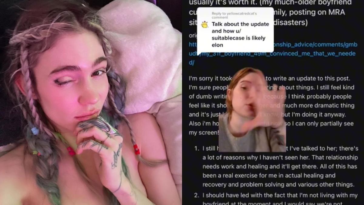 Grimes next to a screenshot of her alleged secret reddit posts.