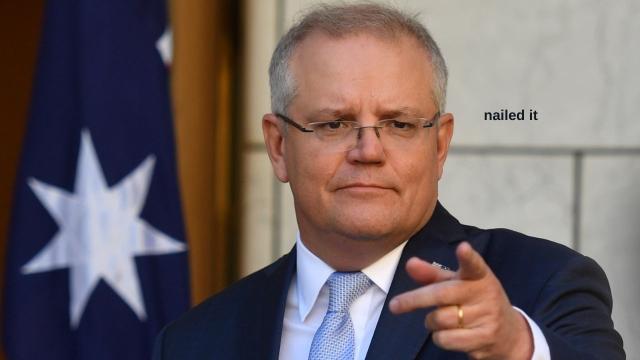 Smug Scott Morrison next to a caption that says "nailed it".