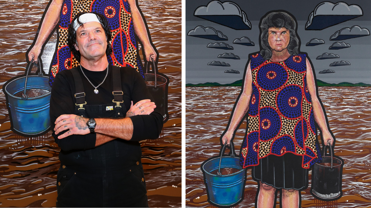 Blak Douglas with his Archibald Prize winning portrait "Moby Dickens"