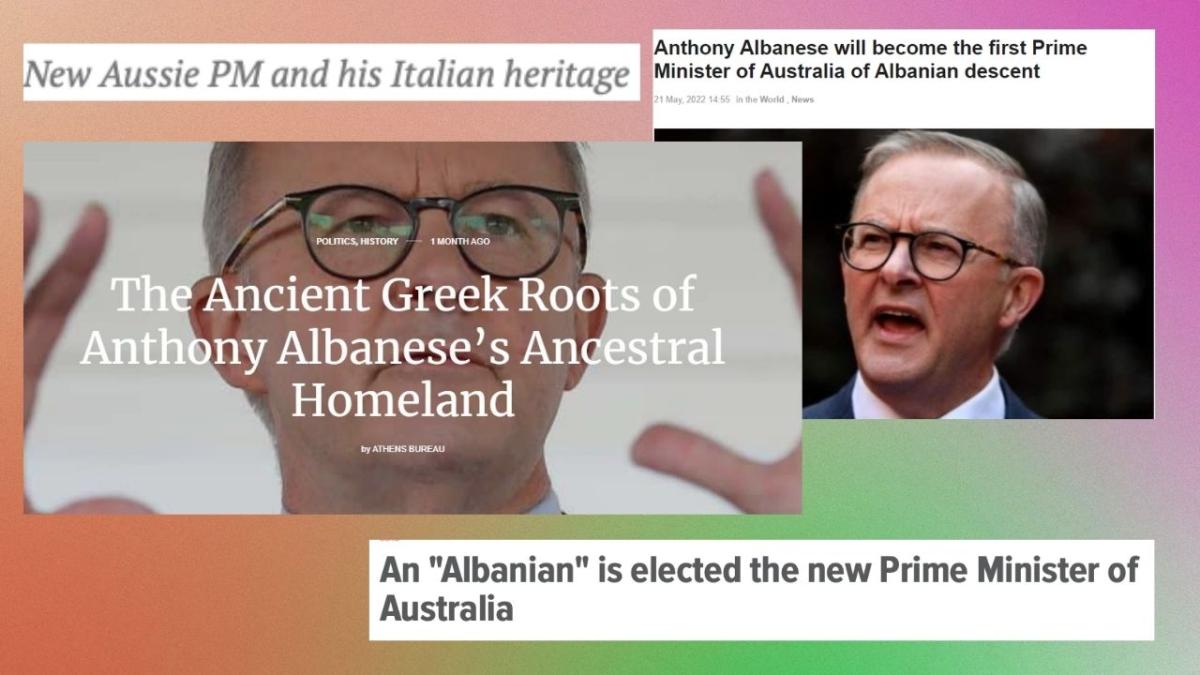 snippets of news stories discussing Anthony albanese ethnicity