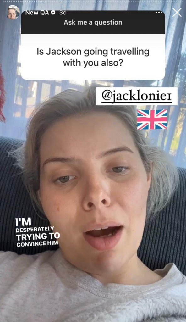 Married at First Sight contestant Olivia Frazer answers 'Is Jackson going travelling with you also?' on an Instagram story