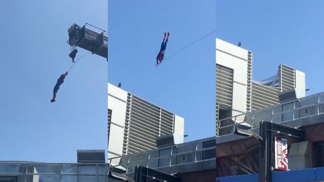 Please Enjoy This Footage Of A Robot Spider-Man Absolutely Eating Shit At Disneyland