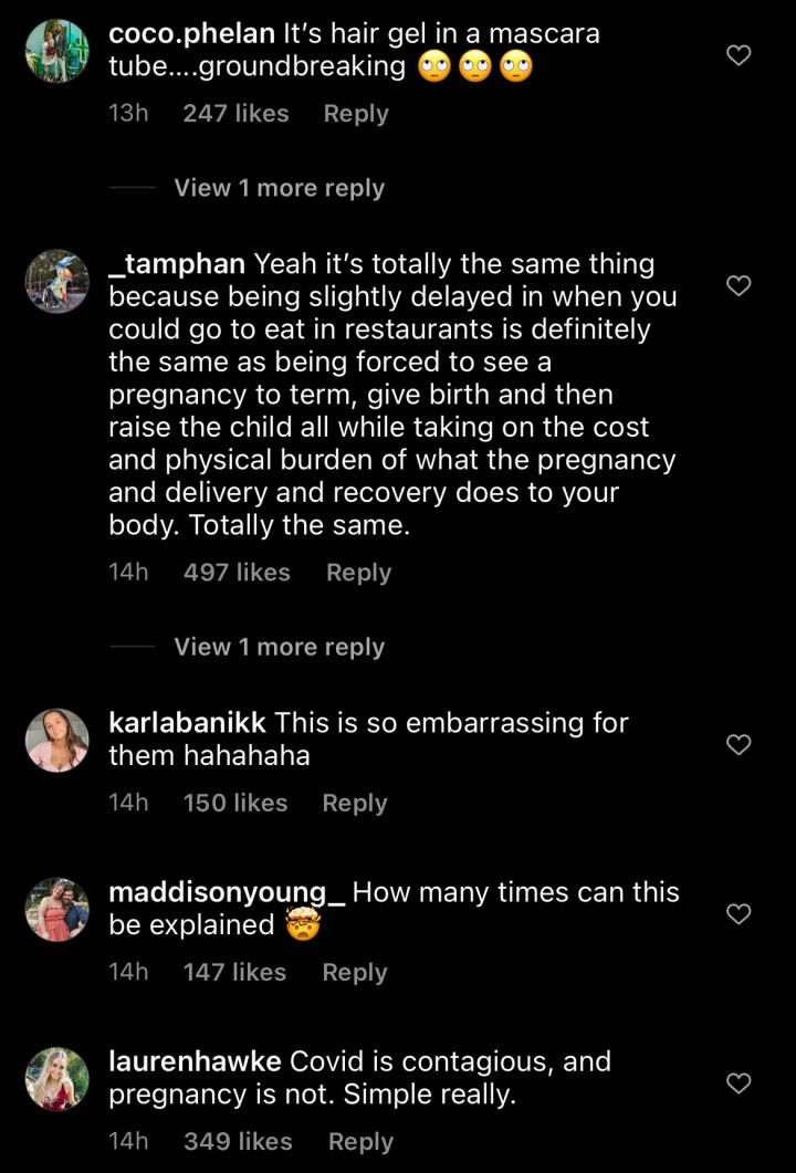 Screenshot of comments from Instagram users left on a post from user @aussieinfluencer opinions