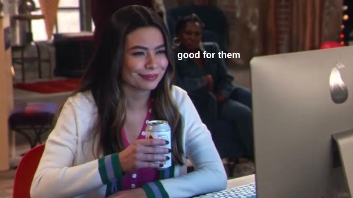 two men marry same woman in Uk, become best friends after leaving her. meme is of miranda Cosgrove and says "good for her"