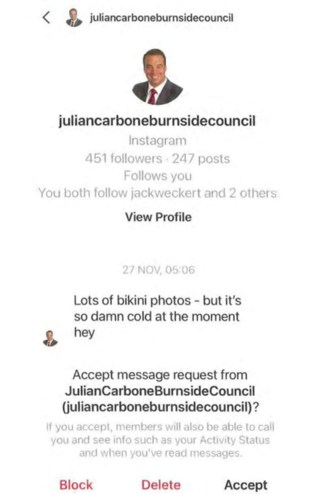 Instagram message sent from Julian Carbone's instagram account.