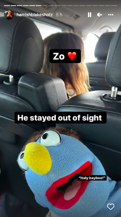 Blue puppet in a car with the caption "He stayed out of sight"