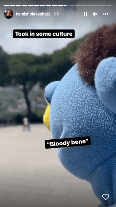 Side of a blue puppet's face with the caption "Took in some culture" and "bloody bene"