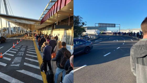 Sydney Airport's domestic security queues snaking outside and alongside traffic