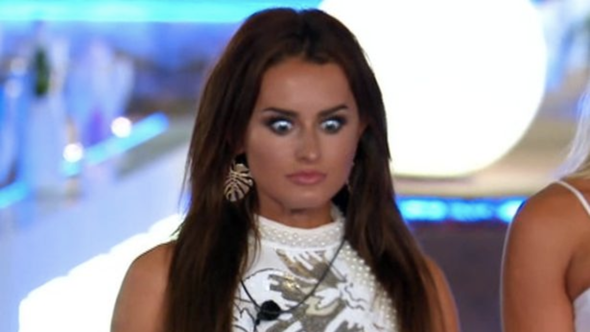 Amber Davies on Love Island pulling a surprised face
