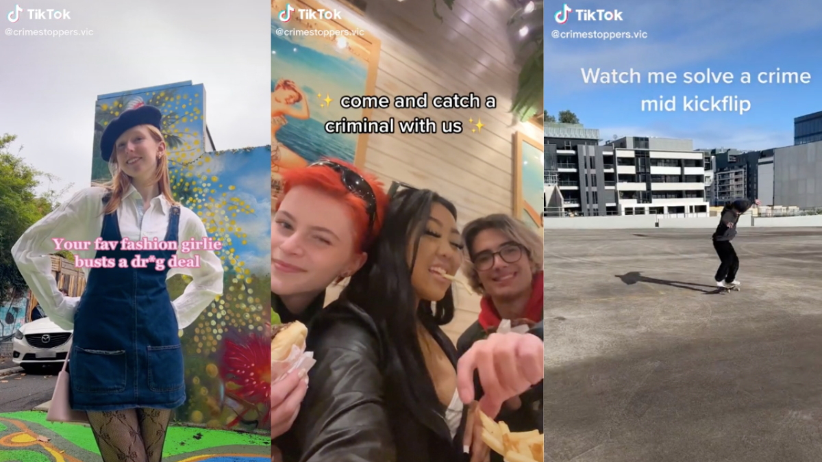Screenshots from Crime Stoppers Victoria's TikTok account