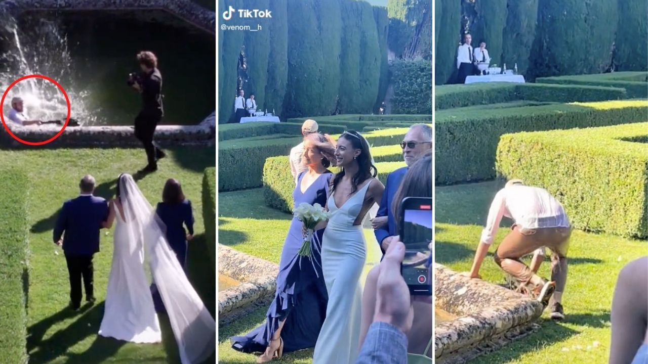 Pour One Out For This Wedding Photographer Who Fell Into A Pond During The Bride’s Entrance