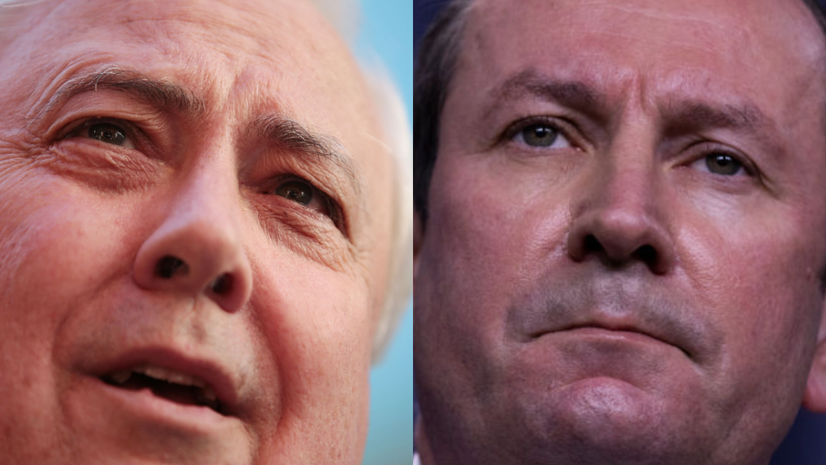 Close ups of Clive Palmer and Mark McGowan's faces
