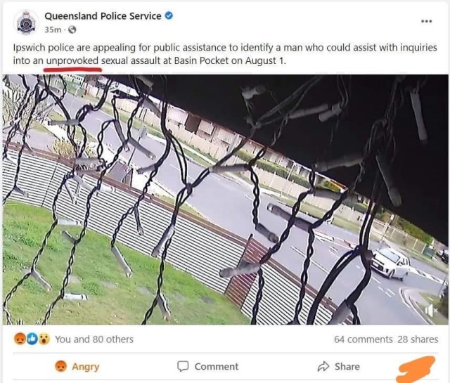 Queensland Police refers to a sexual assault as "unprovoked".