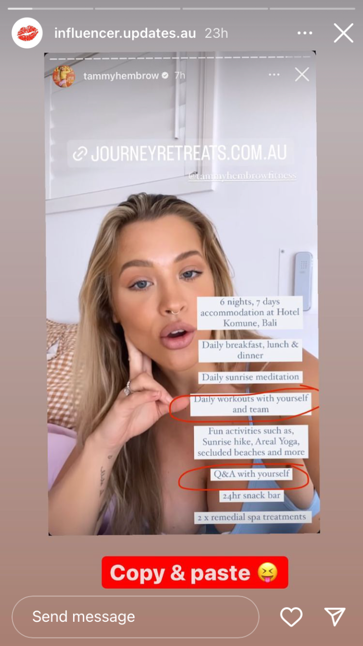 WHOOPSIE: Tammy Hembrow’s The Latest Influencer To Be Busted For A Copy & Paste Fail On IG