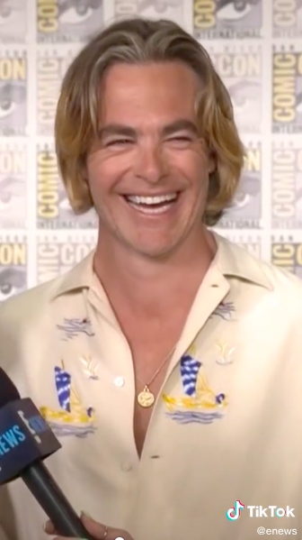 Actor Chris Pine laughing during an interview