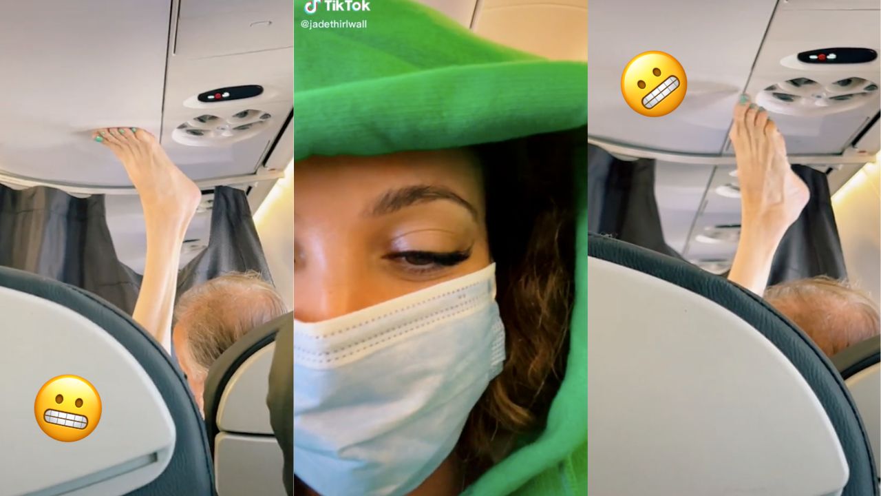 Little Mix's Jade Thirlwall shares a TikTok video of feet on her plane