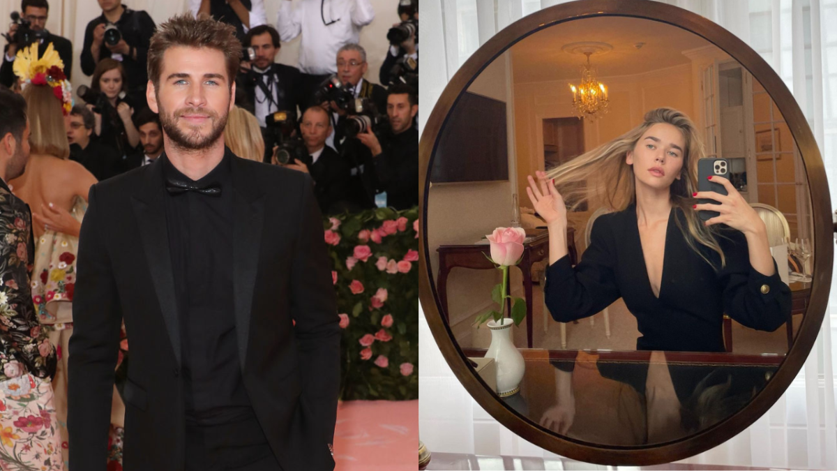 Liam Hemsworth at the Met Gala in a black suit and mirror selfie of Gabriella Brooks