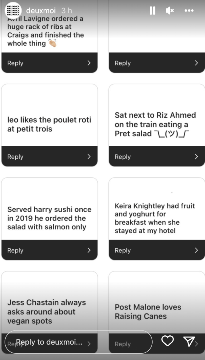 A Bunch Of Pervy Hospo Workers Are Sharing The Meals That Celebs Order & The Intel Is Delicious