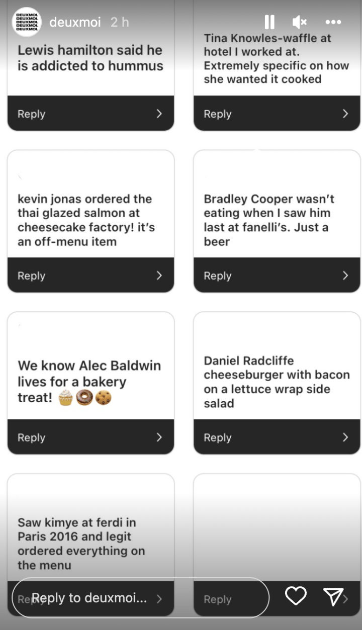 A Bunch Of Pervy Hospo Workers Are Sharing The Meals That Celebs Order & The Intel Is Delicious