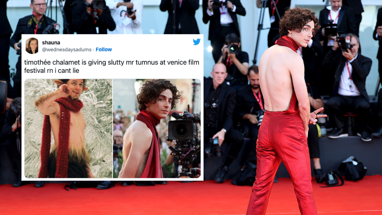 Timothee Chalamet wears a backless @h.a outfit on the red carpet at the  Venice premiere of “Bones & All” alongside co-star Taylor Russell…