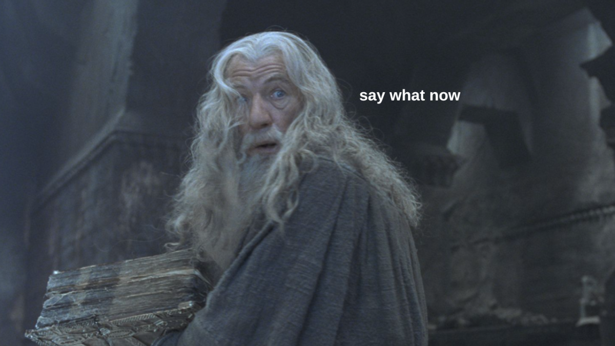 Gandalf with text reading "say what now"