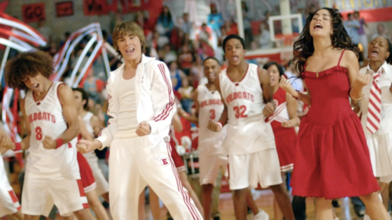 Corbin Bleu, Zac Efron and Vanessa Hudgens performing 'We're All In This Together' in High School Musical
