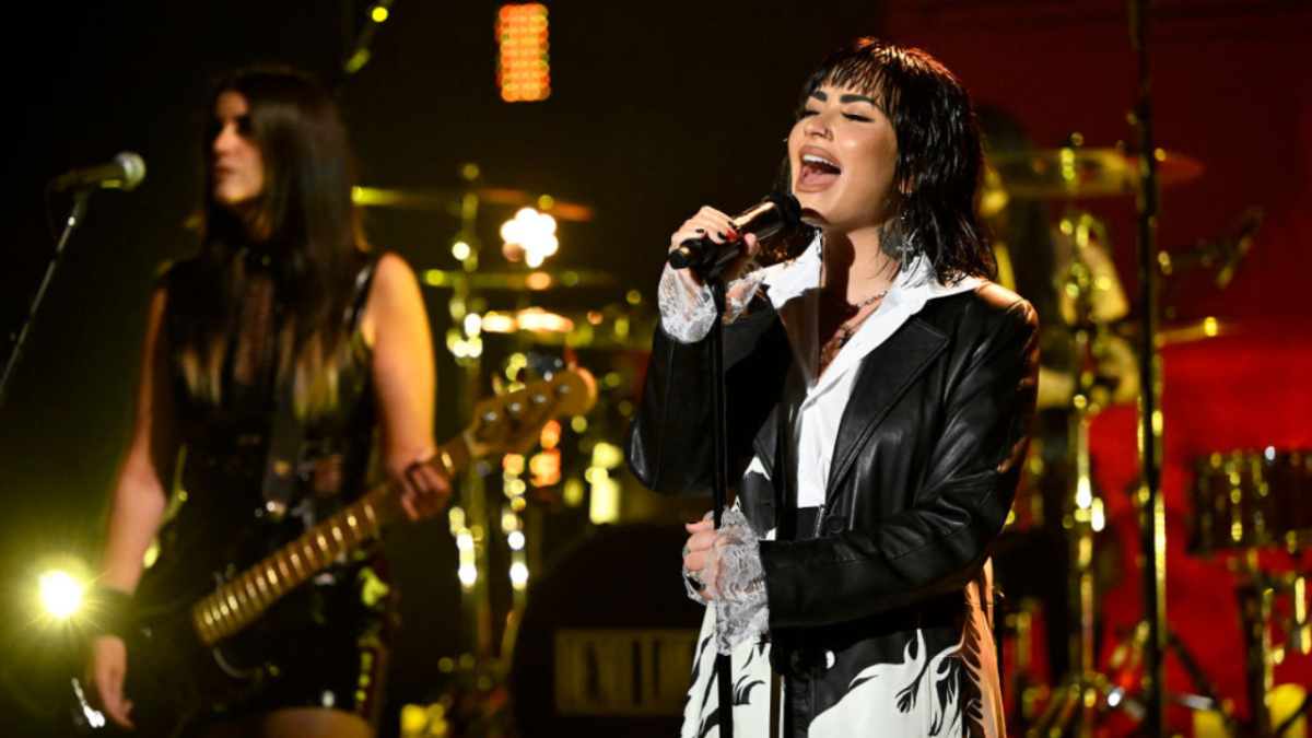 Singer Demi Lovato performing on The Tonight Show Starring Jimmy Fallon