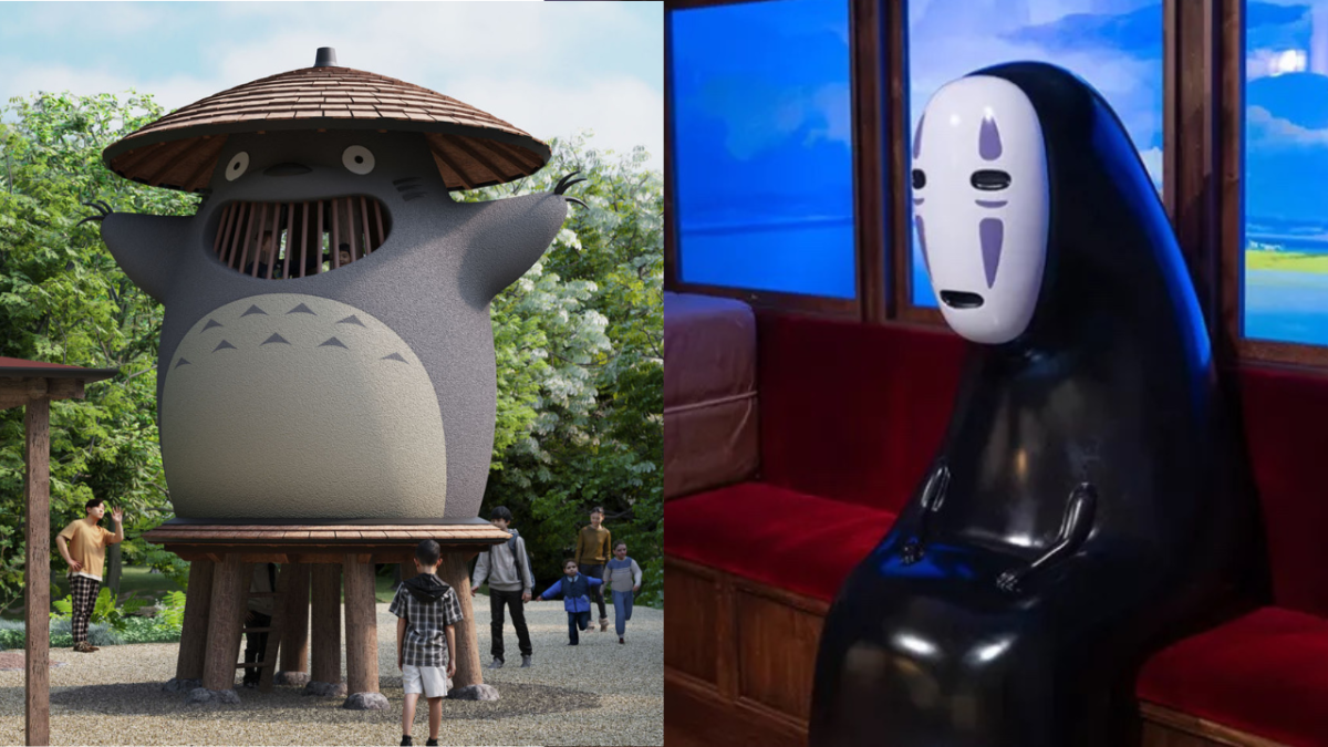 Totoro statue and No-Face replica at Studio Ghibli Theme Park in Japan