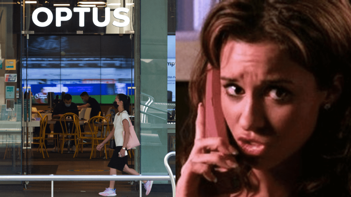 Photo of Optus store in Melbourne's Bourke Street and Gretchen Wieners talking on the phone in Mean Girls