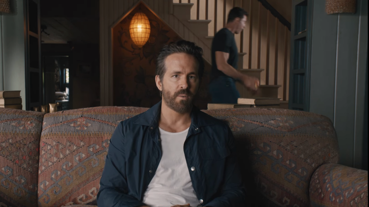 Ryan Reynolds talks about deadpool 3 with hugh jackman in the background